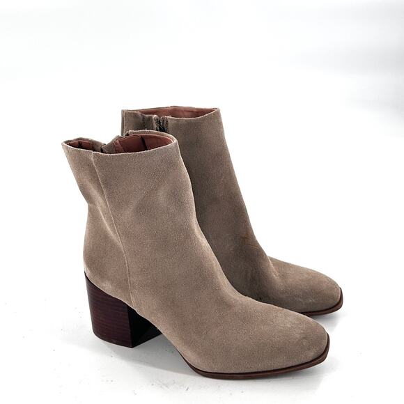 Nordstrom Novanna Suede Boots 6.5 Tan Beige NWOT Ankle Booties Zip Heel - Picture 1 of 6